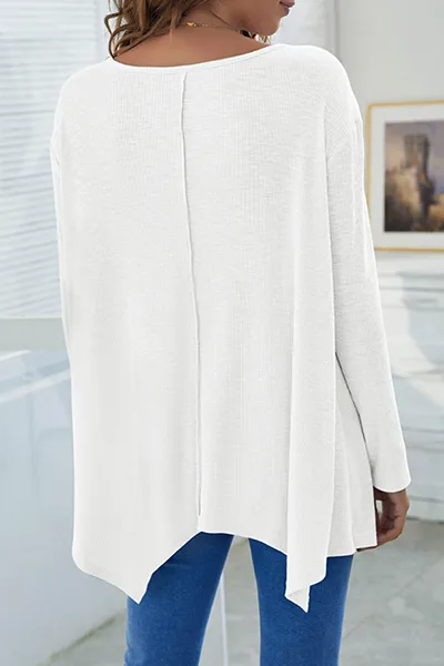 Casual Solid Asymmetrical V Neck Tops(4 Colors)