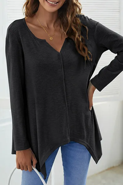 Casual Solid Asymmetrical V Neck Tops(4 Colors)