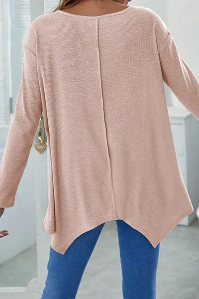 Casual Solid Asymmetrical V Neck Tops(4 Colors)