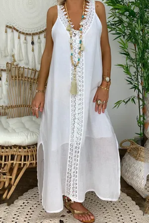 Casual Solid Lace V Neck Sleeveless Dress Dresses
