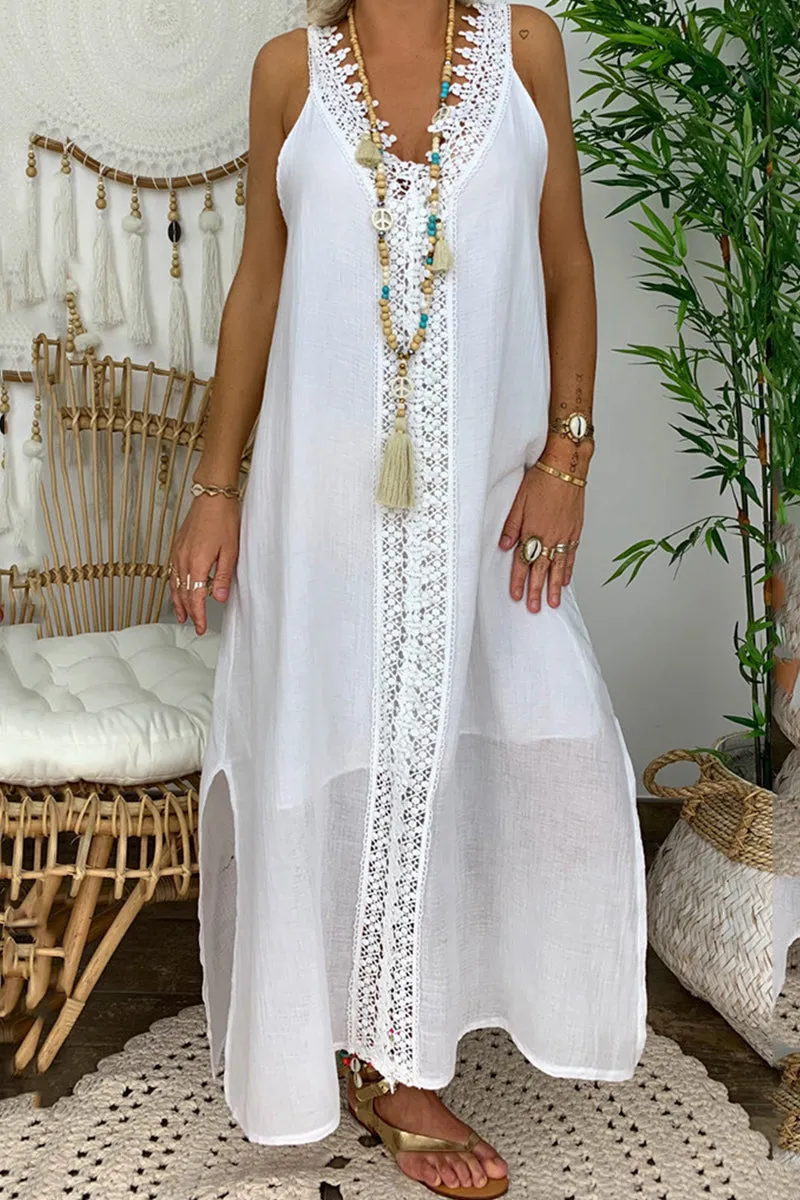 Casual Solid Lace V Neck Sleeveless Dress Dresses