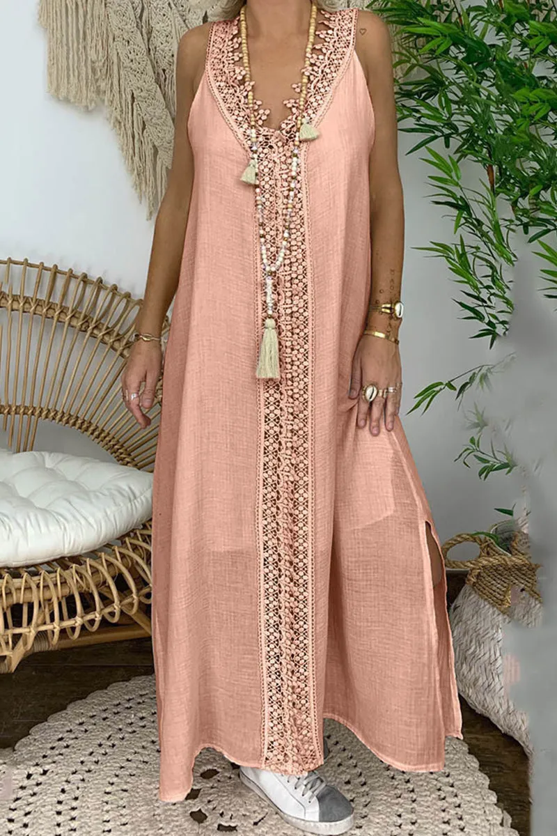 Casual Solid Lace V Neck Sleeveless Dress Dresses