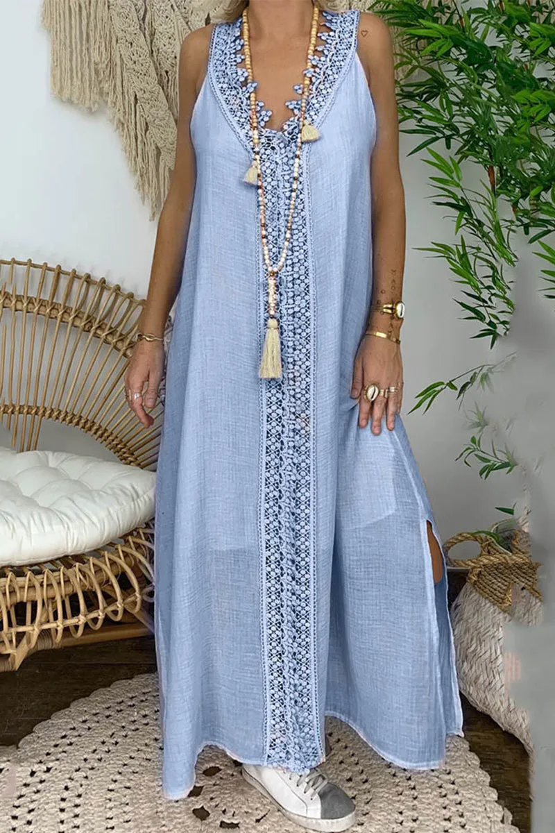 Casual Solid Lace V Neck Sleeveless Dress Dresses