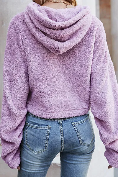 Casual Solid Split Joint Hooded Collar Tops
