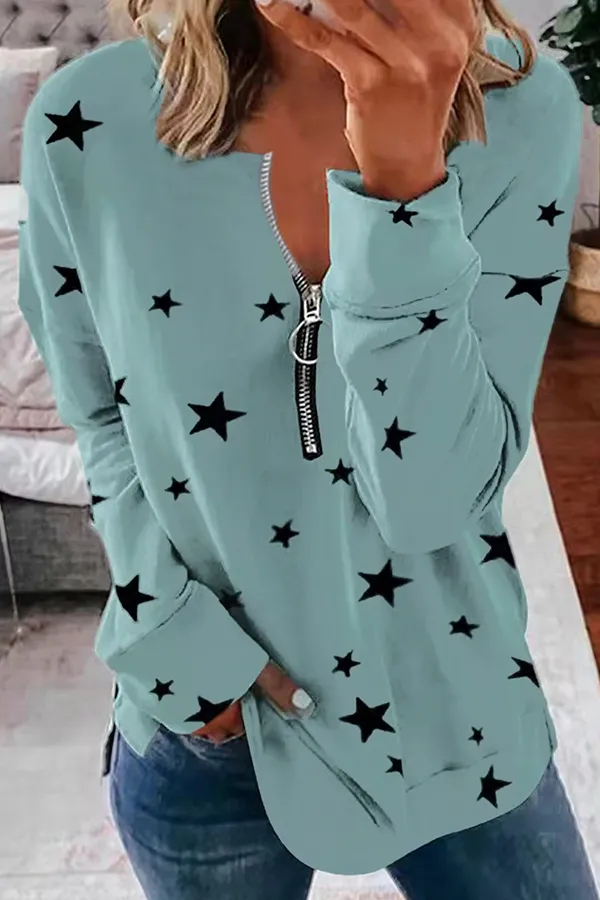 Casual The stars Patchwork Zipper Collar Tops(8 Colors)