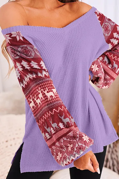 Casual Wapiti Patchwork Contrast V Neck Tops