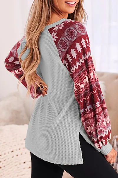 Casual Wapiti Patchwork Contrast V Neck Tops