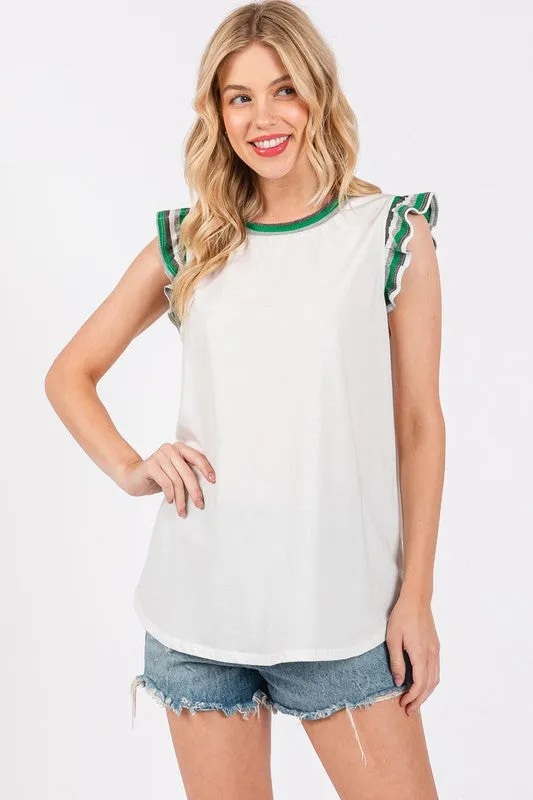 Ces Femme Contrast Striped Sleeveless Round Neck Top