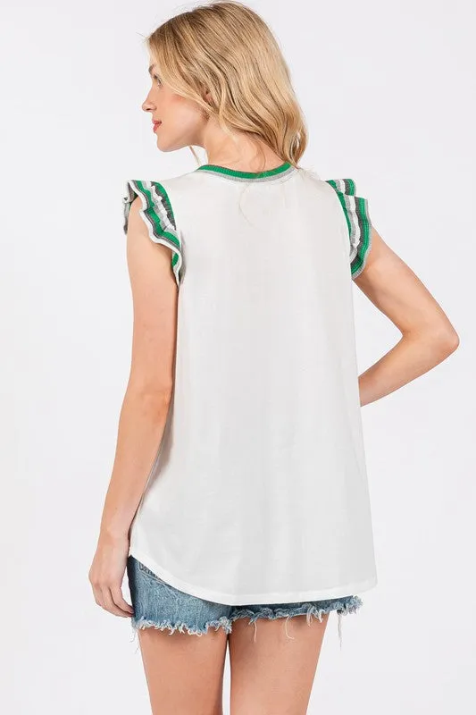Ces Femme Contrast Striped Sleeveless Round Neck Top