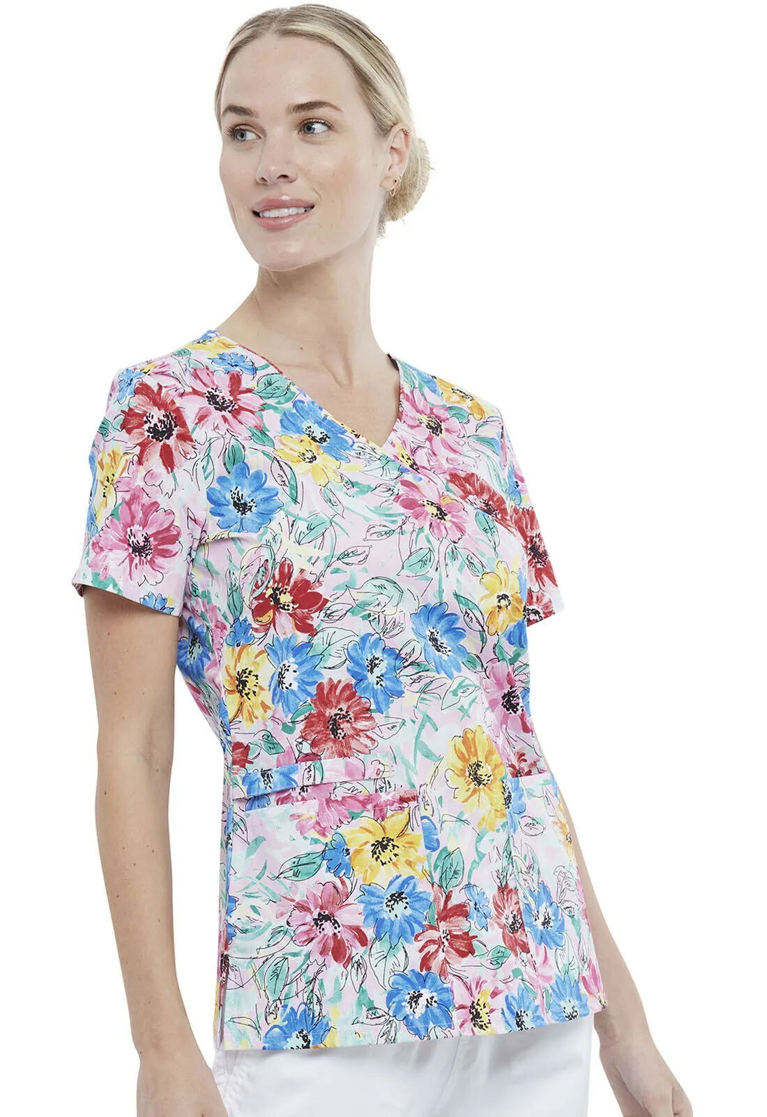 Cherokee Prints Mock Wrap Neck Top (Watercolor)