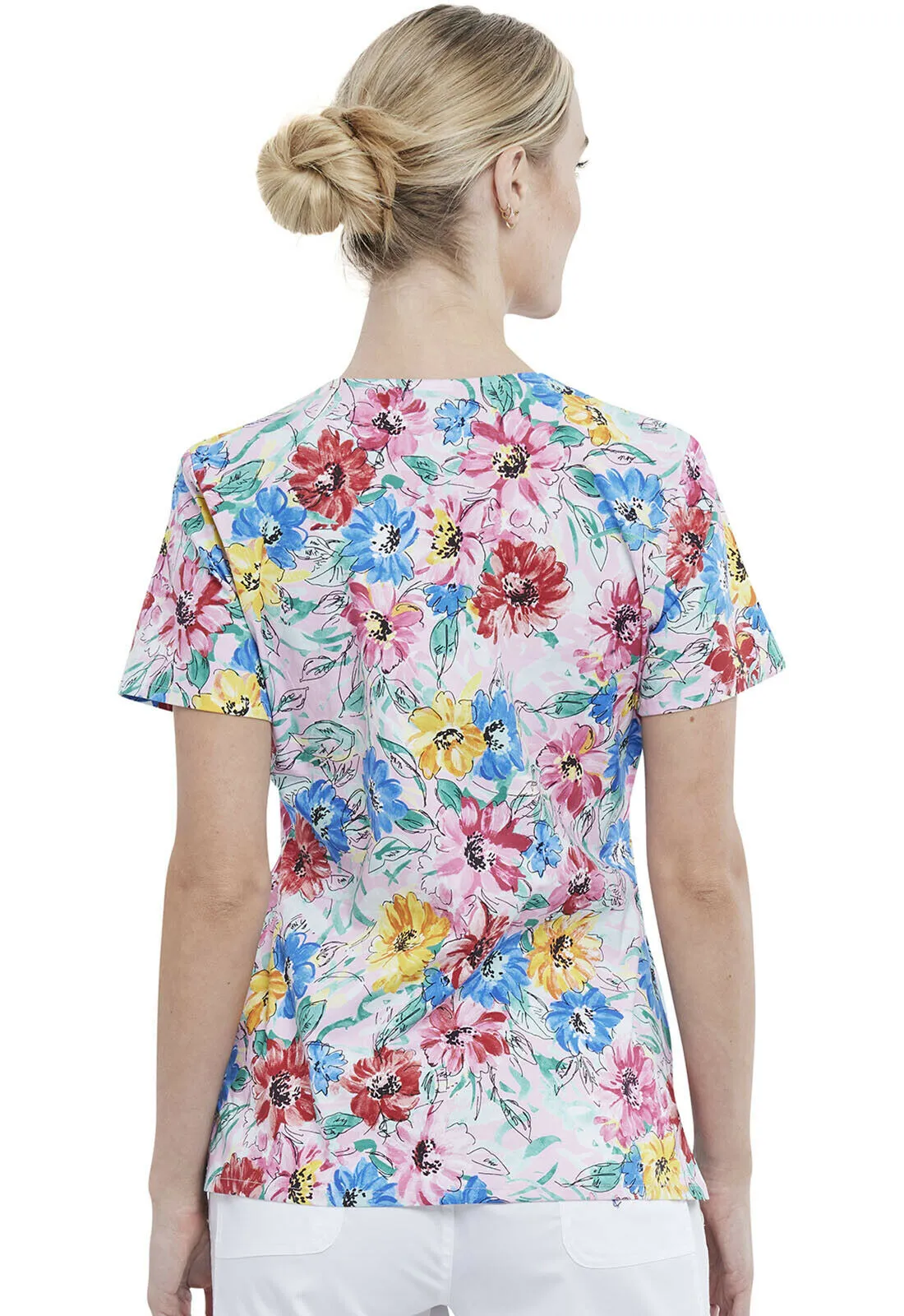 Cherokee Prints Mock Wrap Neck Top (Watercolor)