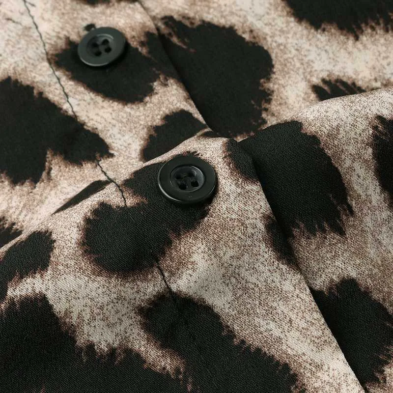 Chicindress Loose Leopard Print Shirt Collar Long Sleeves Tops