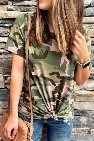 Chicindress O Neck Camouflage Printed T-shirt
