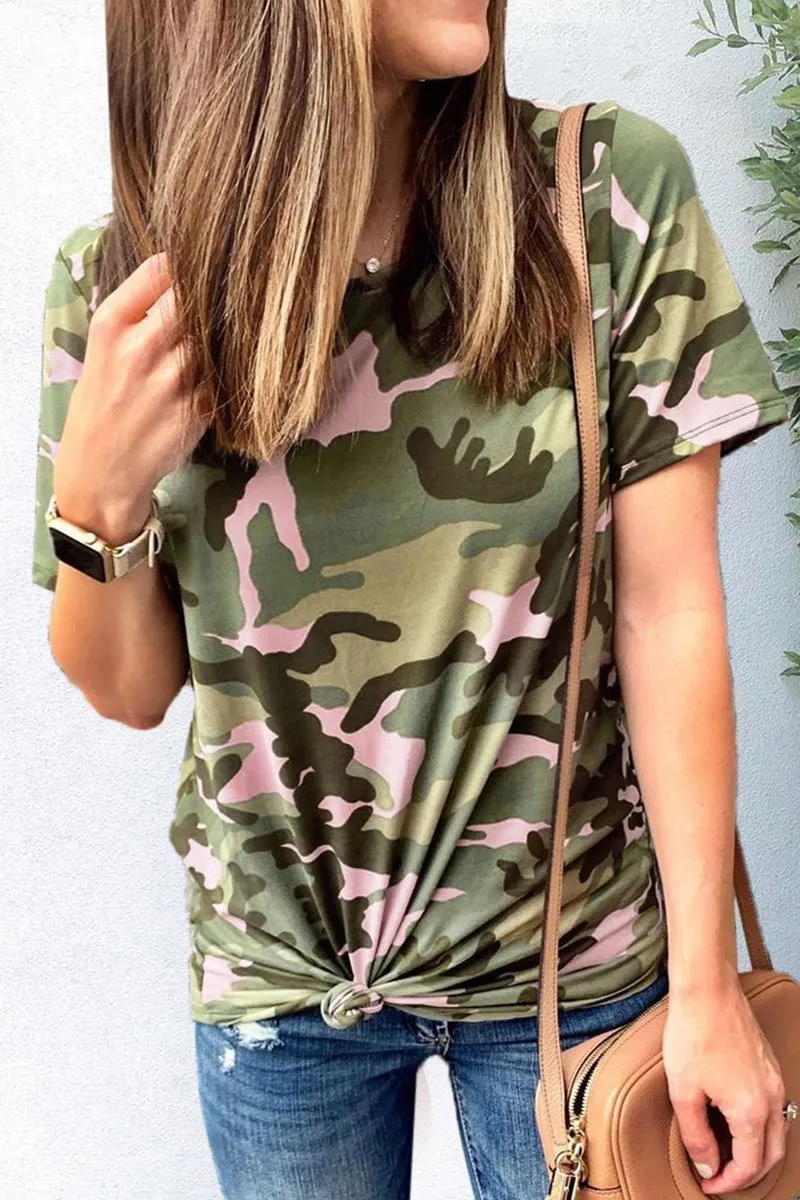 Chicindress O Neck Camouflage Printed T-shirt