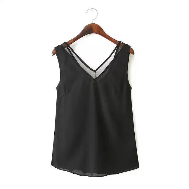 Chiffon Vest Fashion Women Blouses Sleeveless Tops Female Casual Clothing Ladies V Collar Shirts Tanks Body Lace