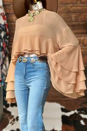 Clear Chiffon Solid Color Ruffled Blouse