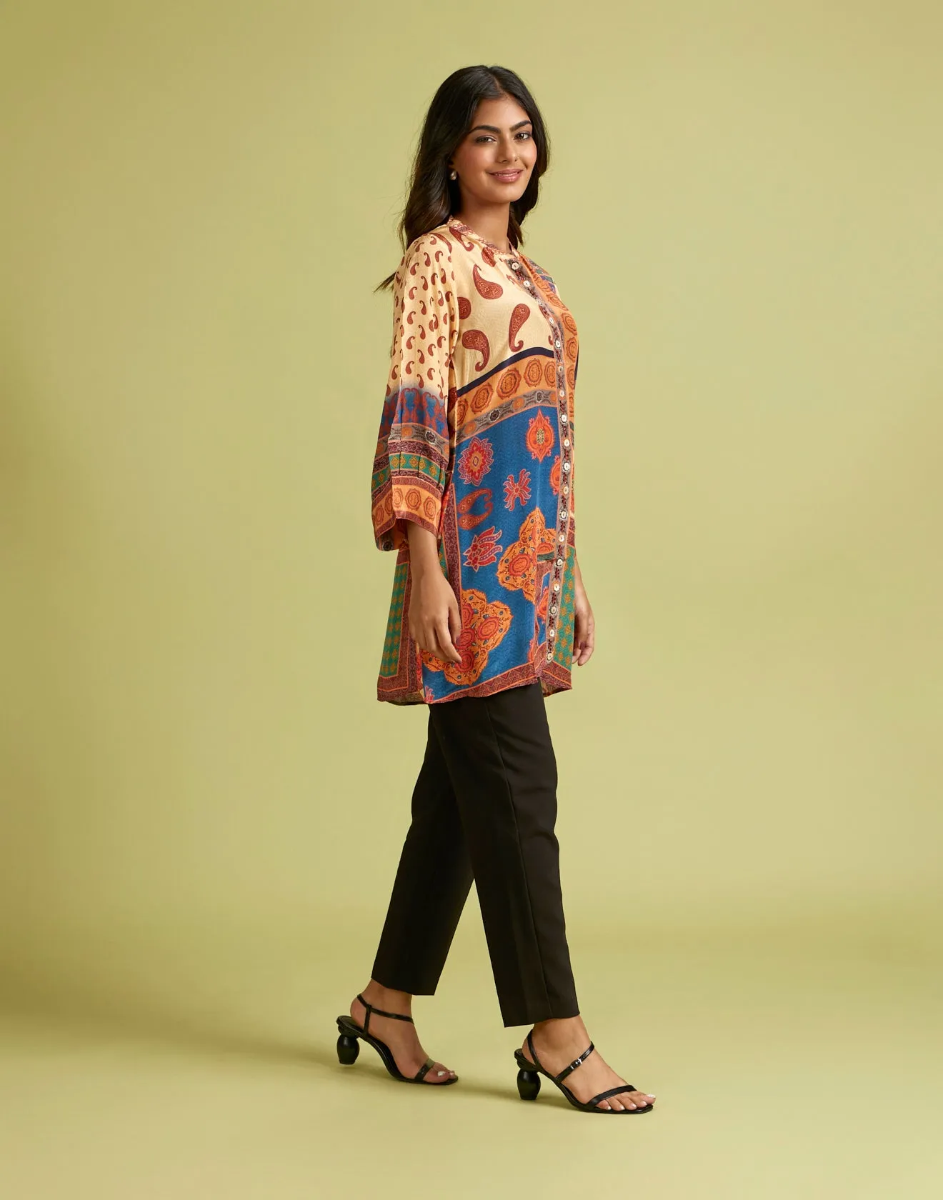 Color Pop Hue Printed Crepe Tunic Top