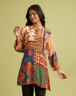 Color Pop Hue Printed Crepe Tunic Top
