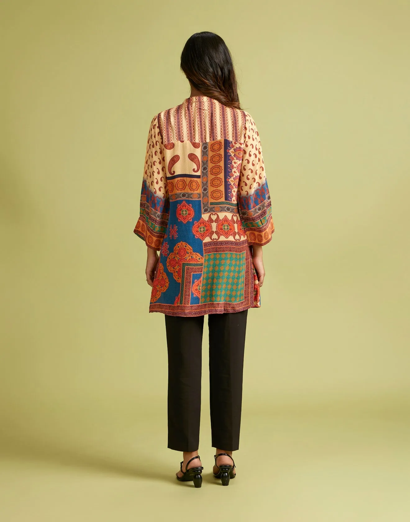 Color Pop Hue Printed Crepe Tunic Top