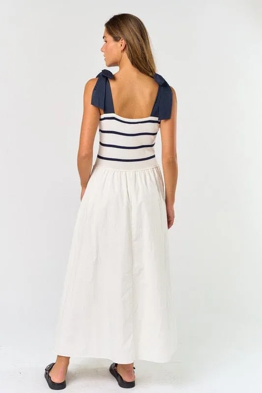 Cream and navy stripe maxi