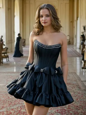 Cute Ruffles Black Sleeveless Homecoming Dresses with Bowknot