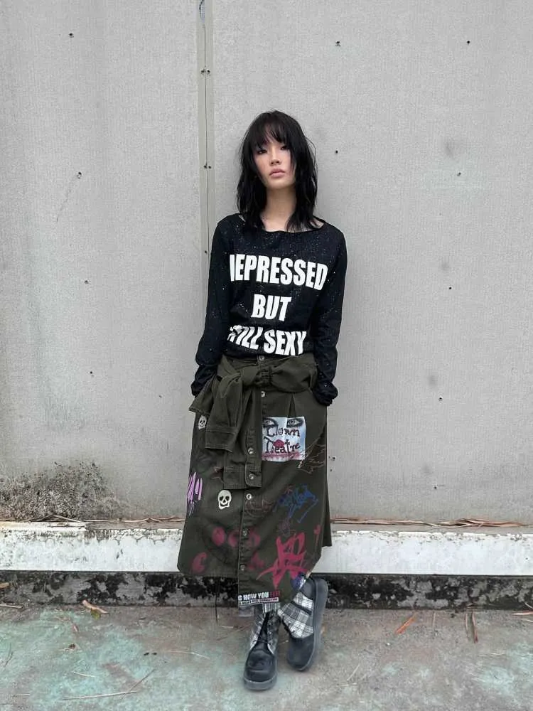 Damaged print loose T-shirt【s0000010558】
