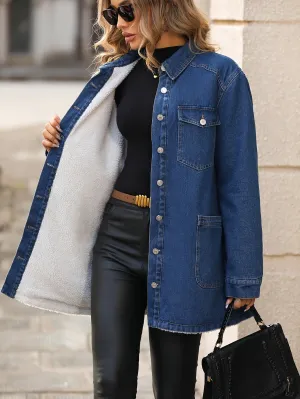 Damen Denim Mantel mit Fleecefutter