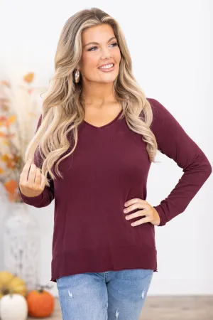 Dark Berry V-Neck Lightweight Sweater