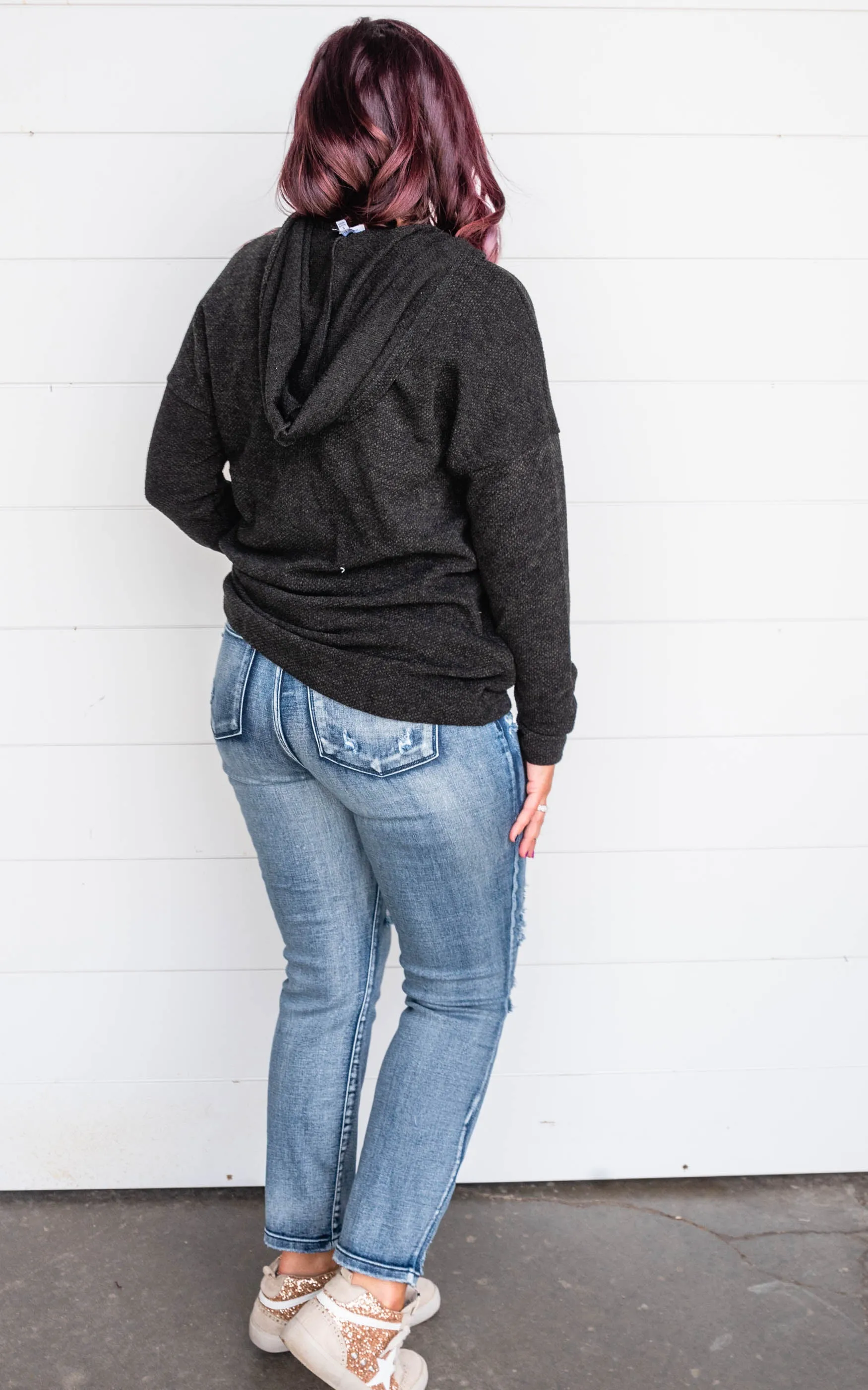 Dark Charcoal Knit Half Zip Hoodie Pullover - Final Sale