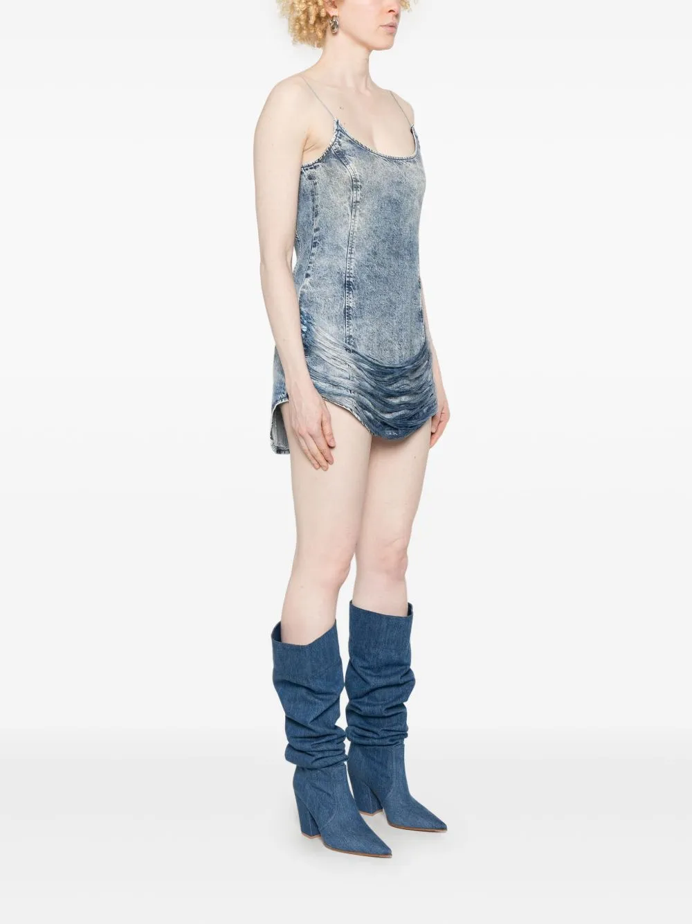 Denim print mini dress