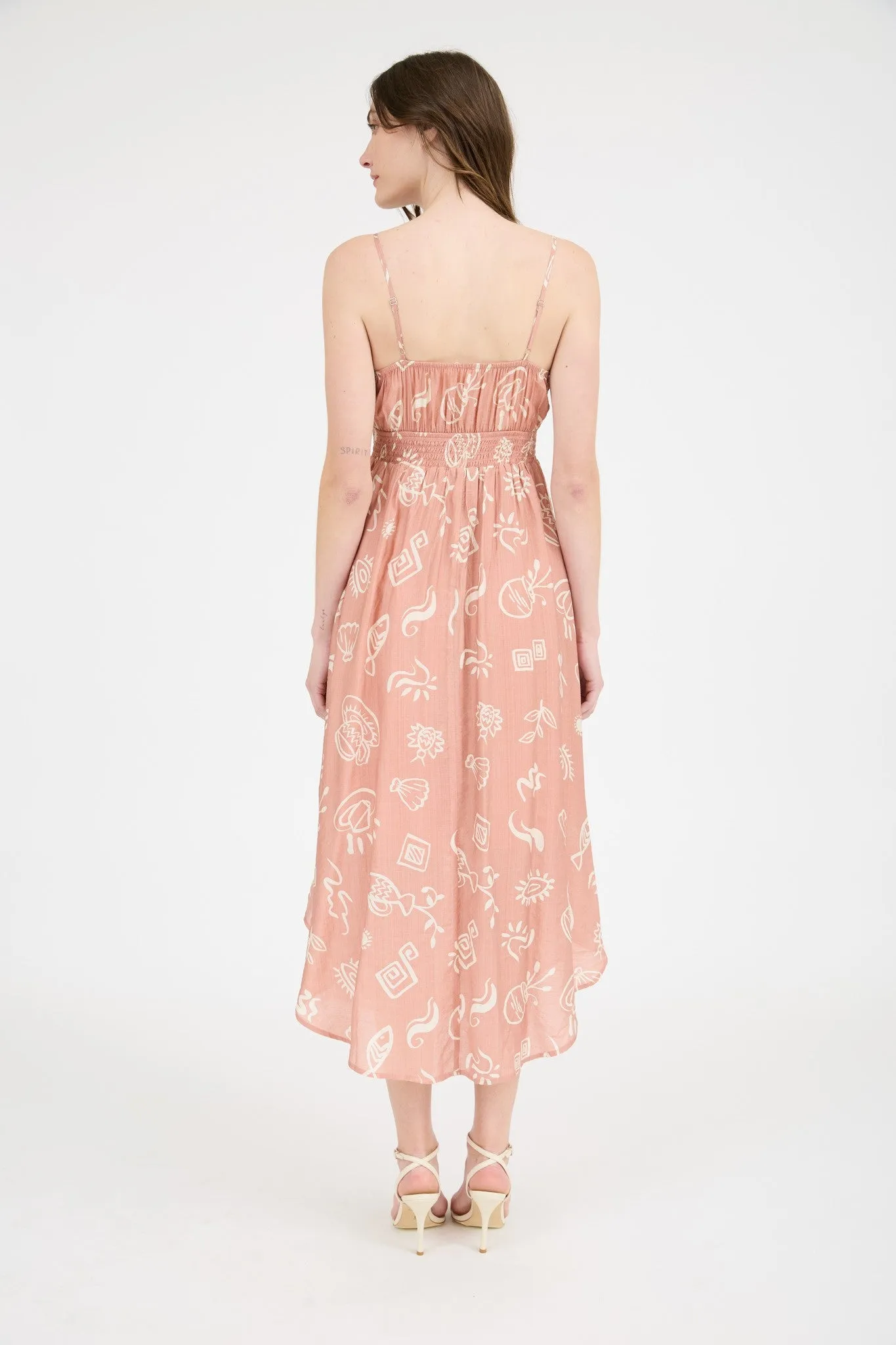 DOODLE PRINT SHIRRED WAIST SLEEVELESS MI