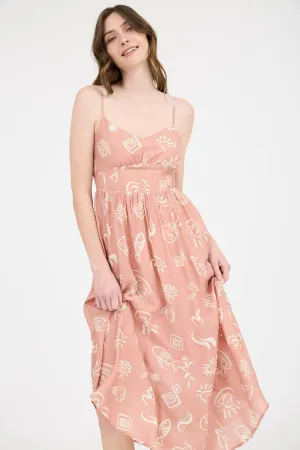 DOODLE PRINT SHIRRED WAIST SLEEVELESS MI
