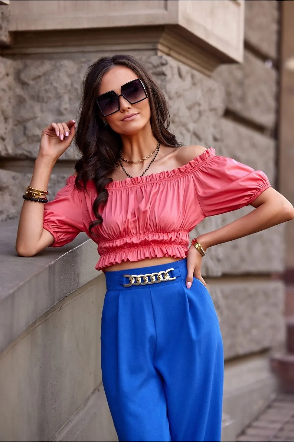 Elegant Ruffled Short Blouse