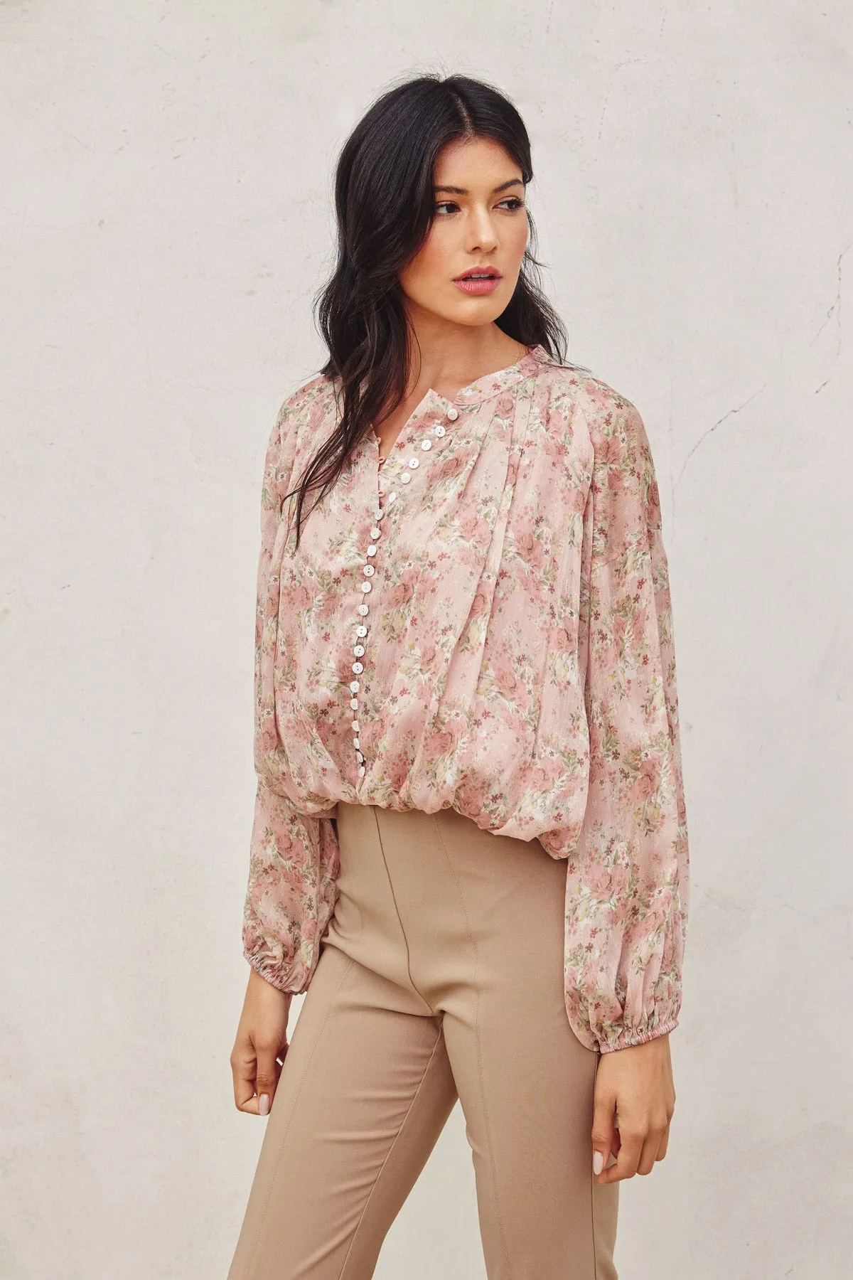 Ella Button Down Shirred Top