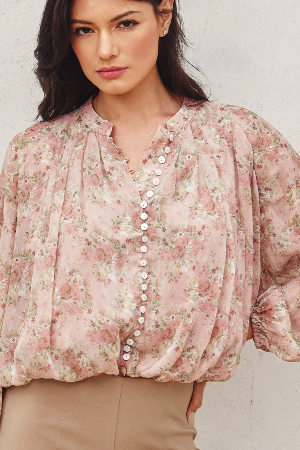 Ella Button Down Shirred Top