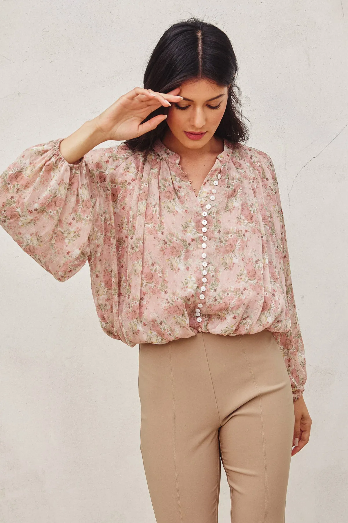 Ella Button Down Shirred Top