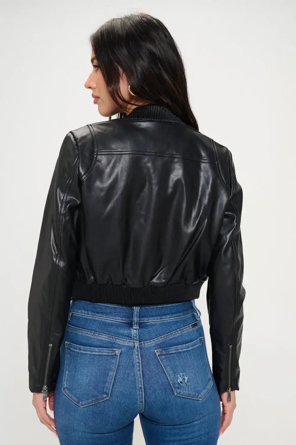 'Elodie' Zip Up Cropped Bomber Jacket
