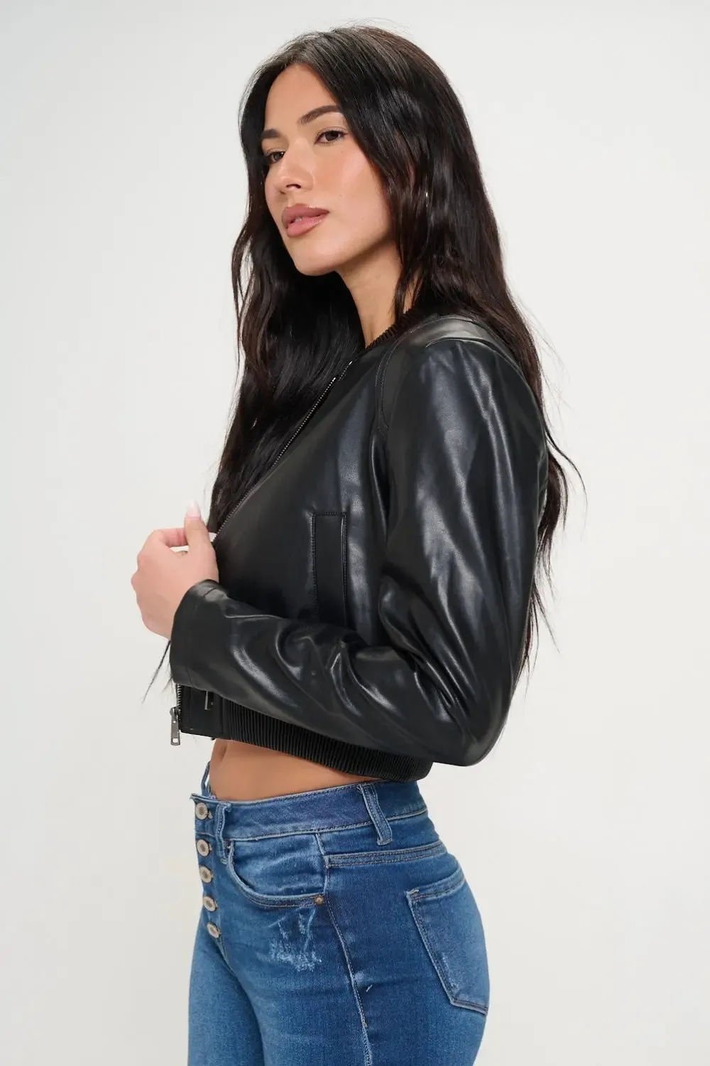 'Elodie' Zip Up Cropped Bomber Jacket