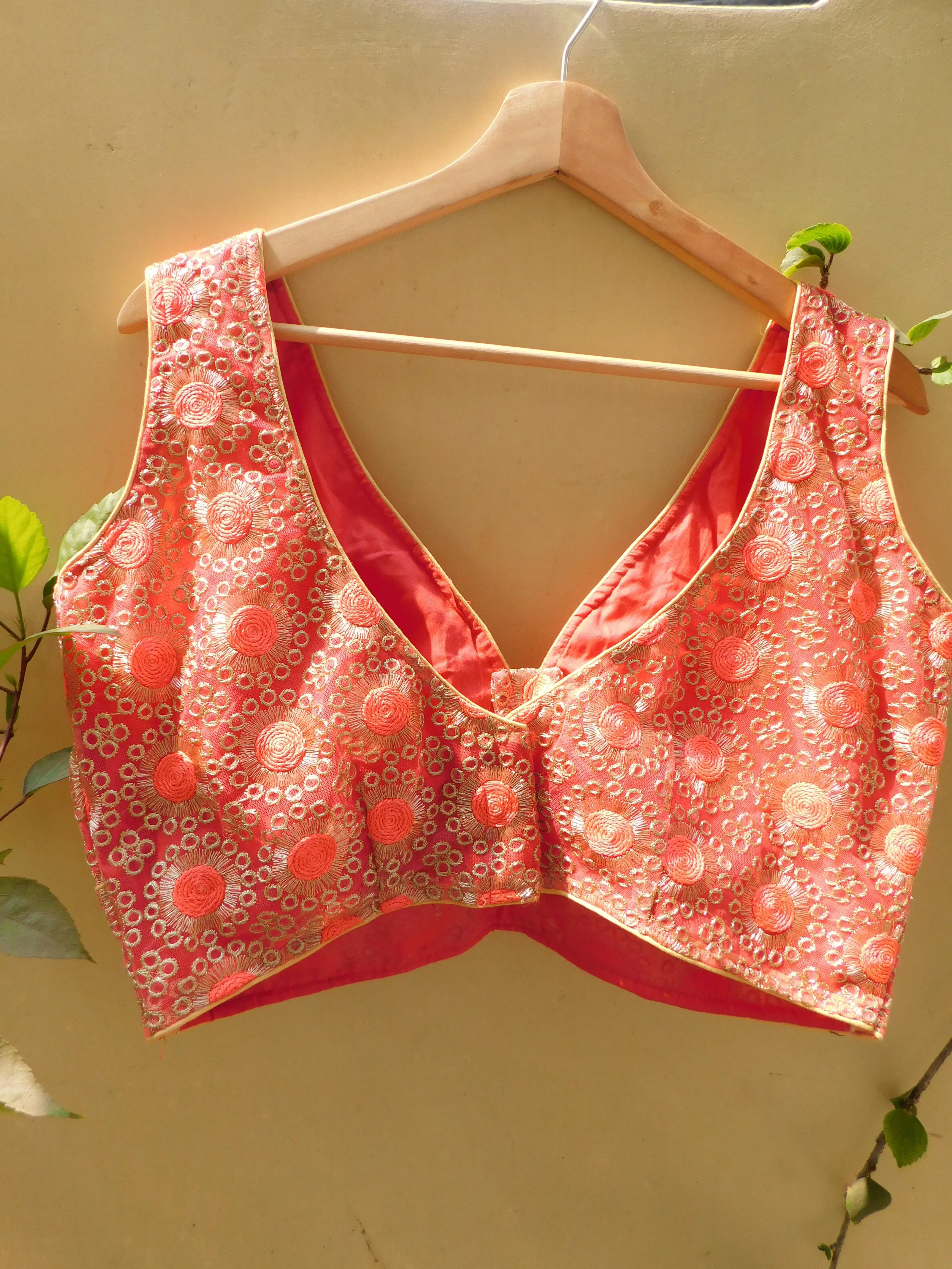 Embroidered Golden Zari Blouse - Baby-pink