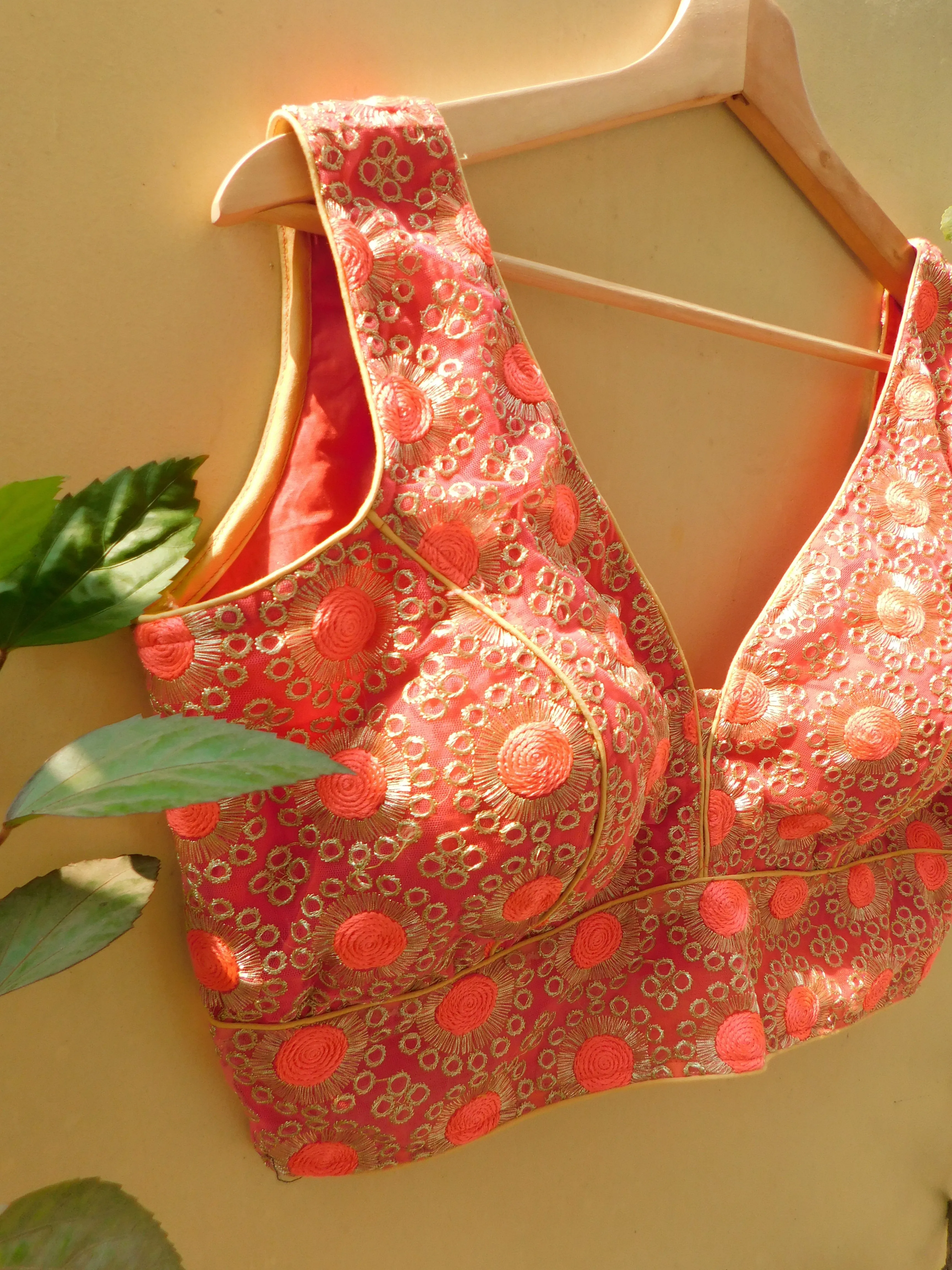 Embroidered Golden Zari Blouse - Baby-pink