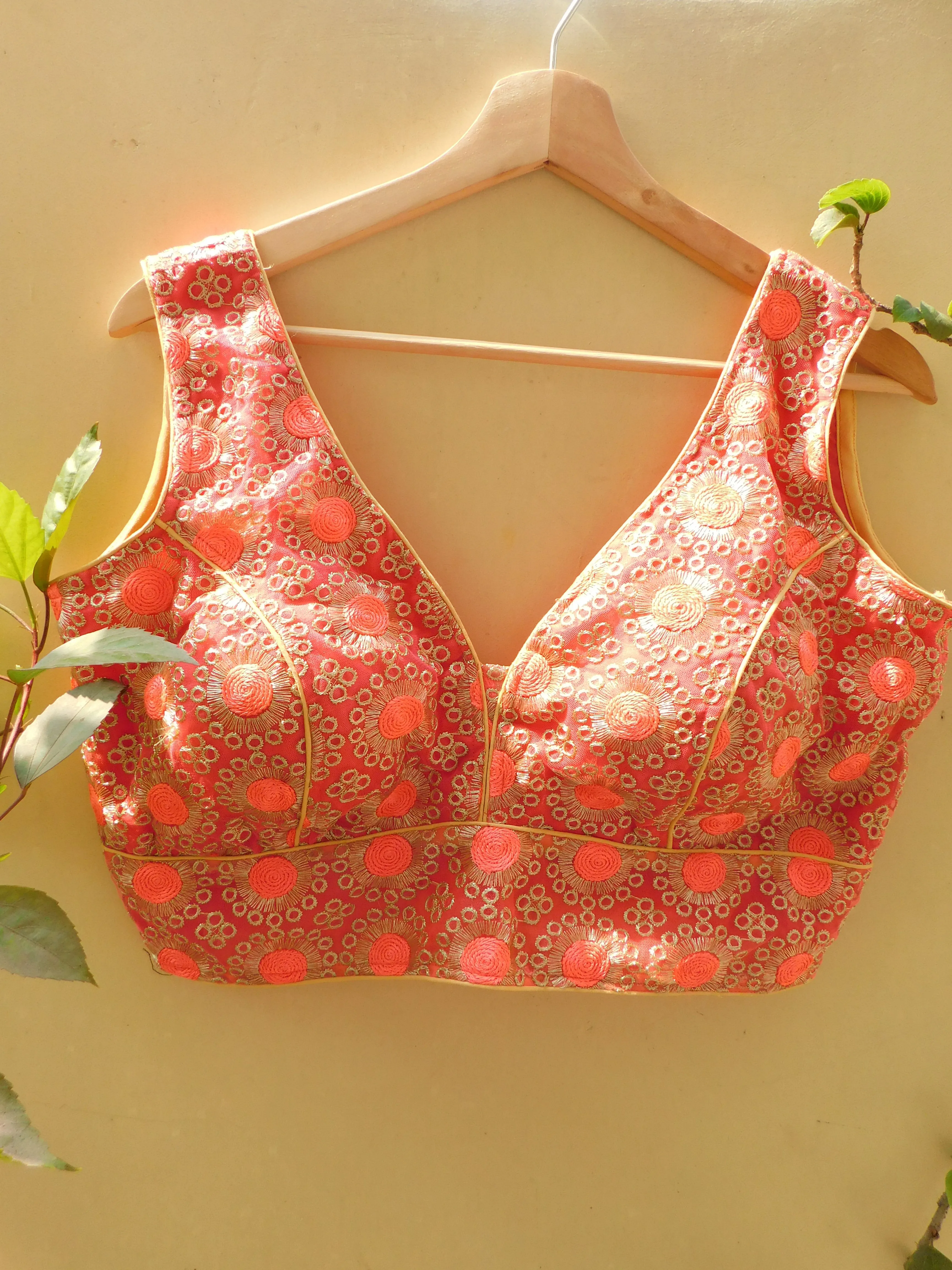 Embroidered Golden Zari Blouse - Baby-pink