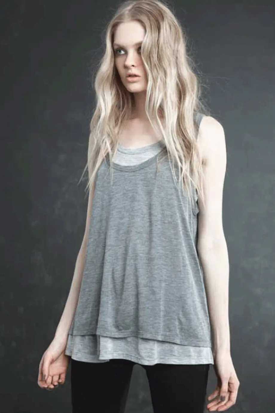ENZA COSTA DOUBLED Grey Tank