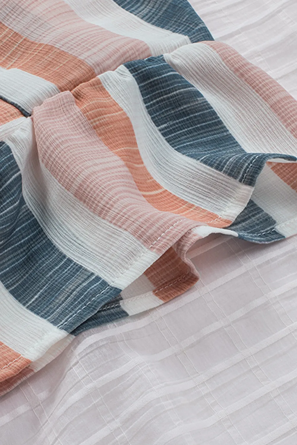 Erika, Pink and Blue Stripes Shirt Flutter Sleeve V Neck Blouse