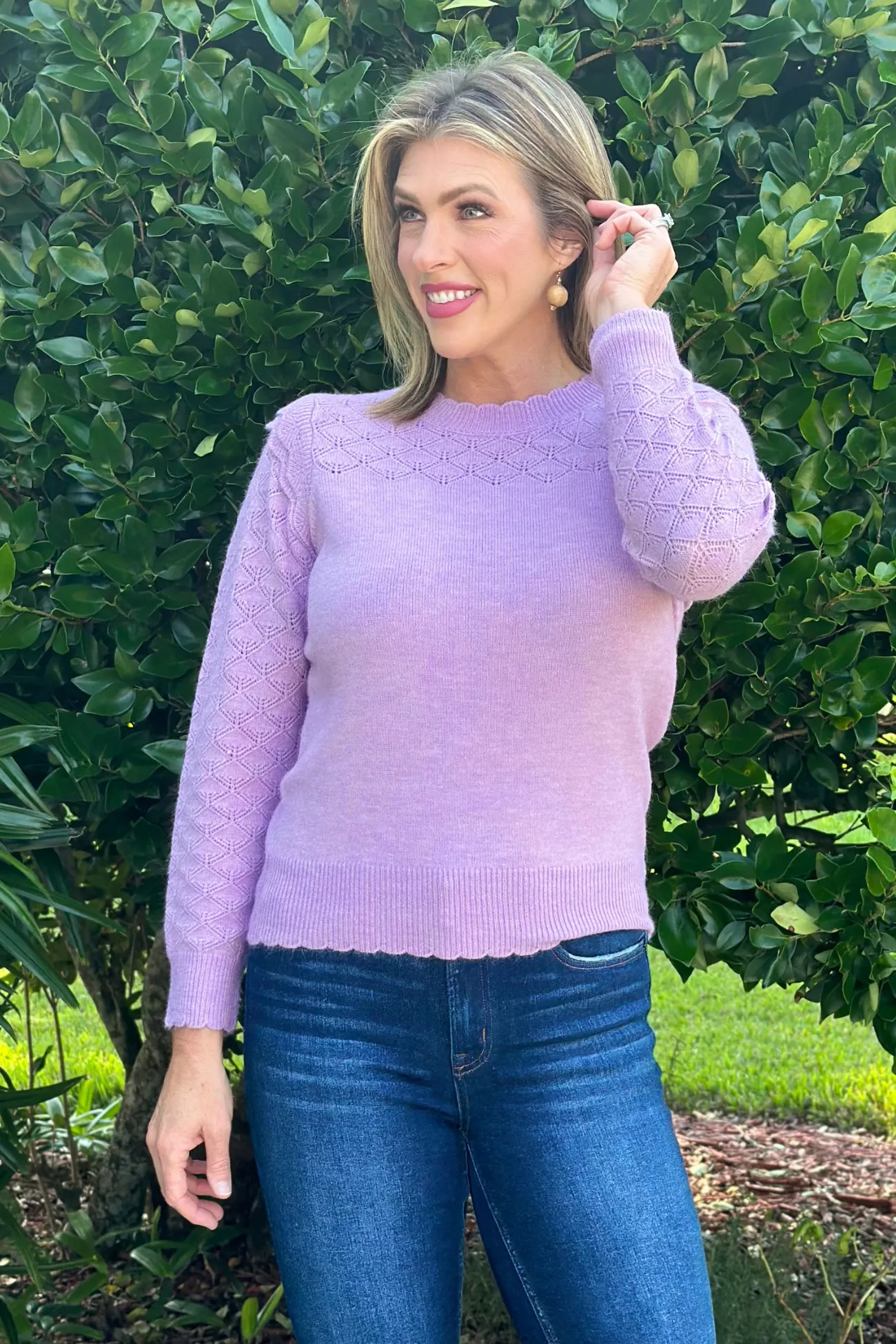 Fall Bliss Ruffled Sleeve Pointelle Sweater