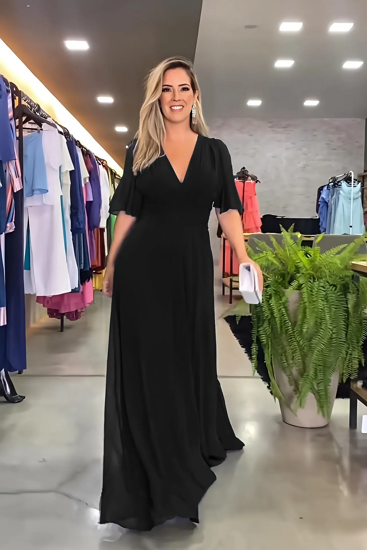 Fashion Chiffon V Neck Long Maxi Dresses