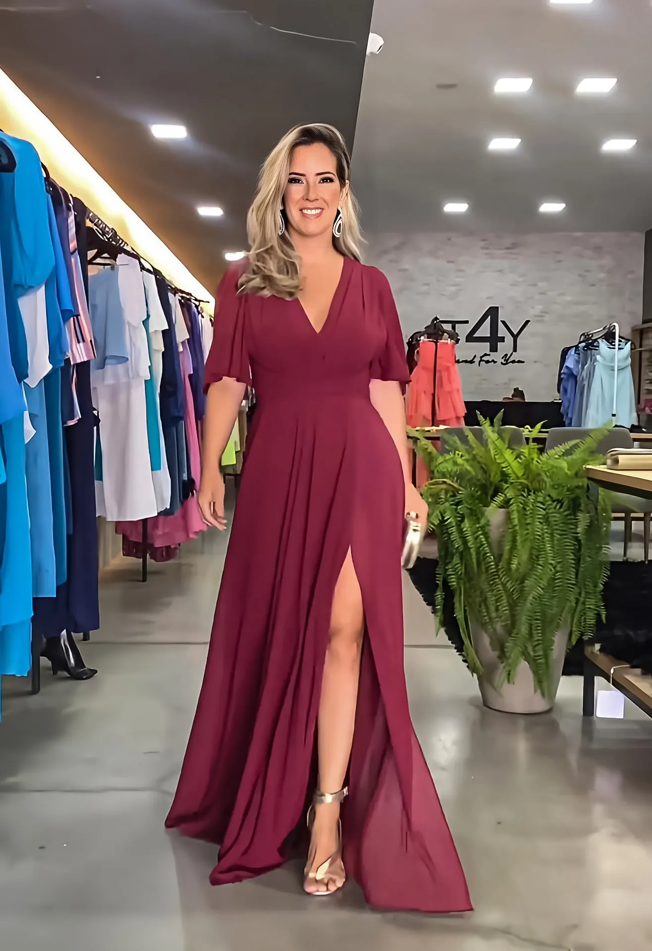 Fashion Chiffon V Neck Long Maxi Dresses