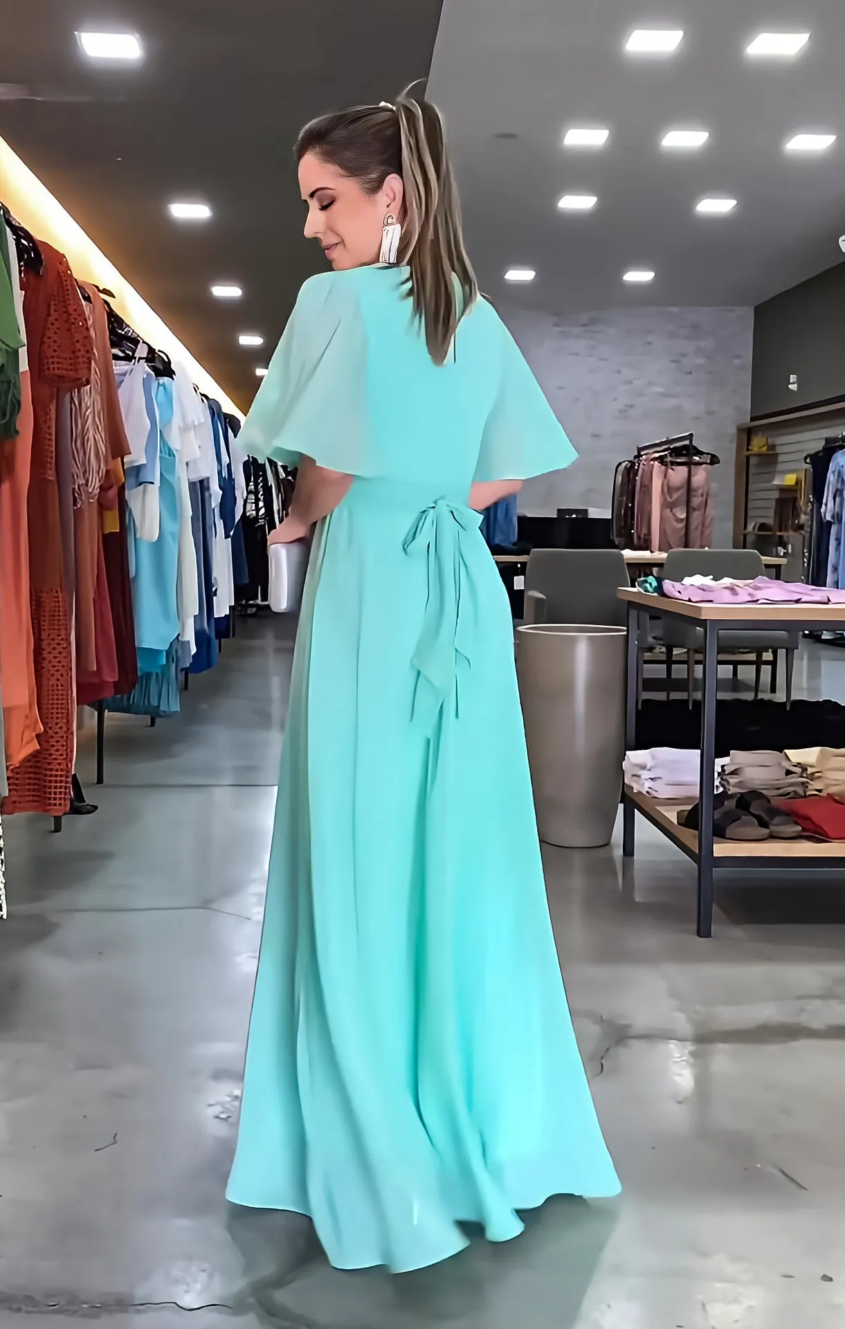 Fashion Chiffon V Neck Long Maxi Dresses