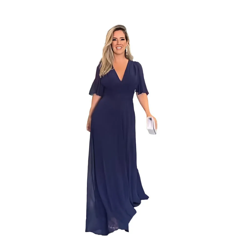 Fashion Chiffon V Neck Long Maxi Dresses