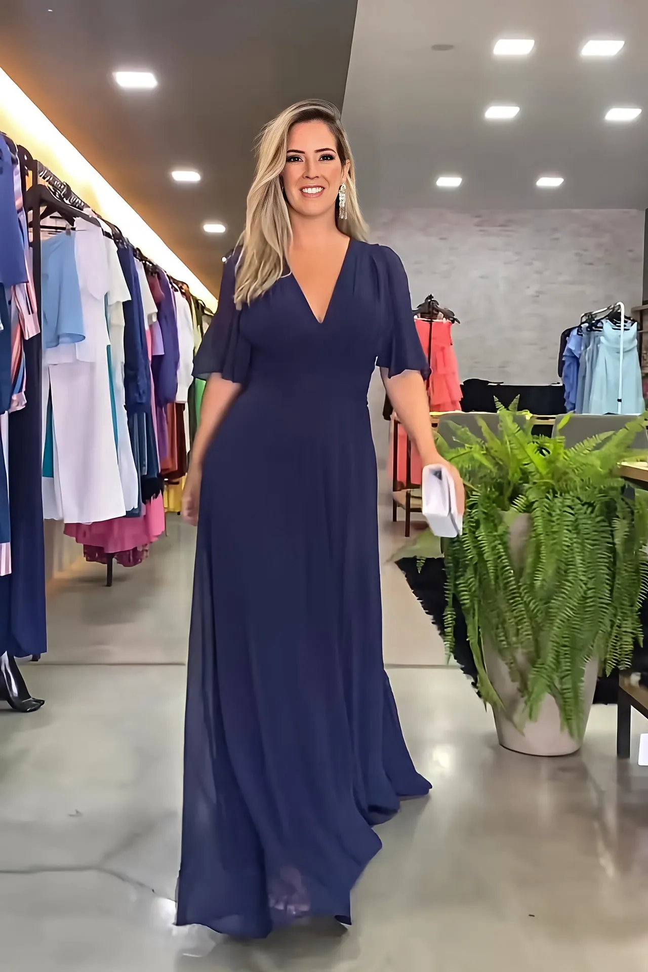 Fashion Chiffon V Neck Long Maxi Dresses