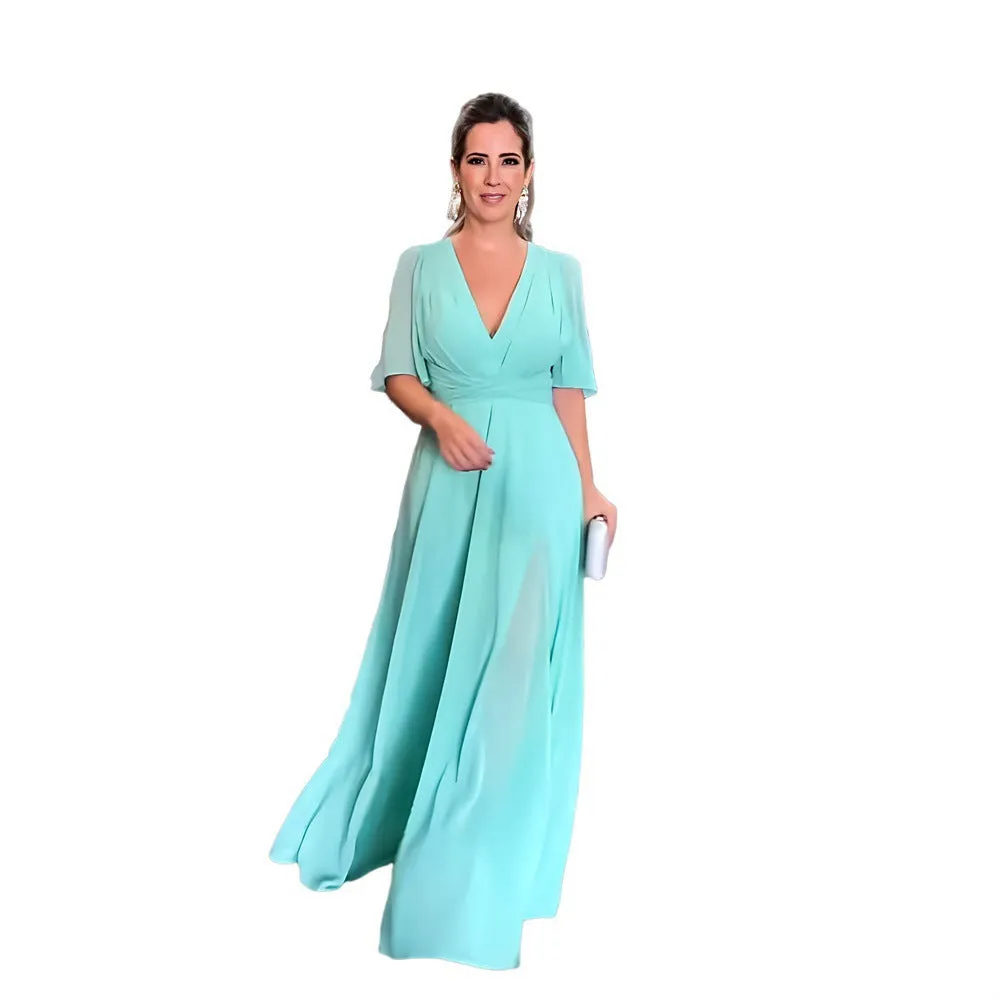 Fashion Chiffon V Neck Long Maxi Dresses